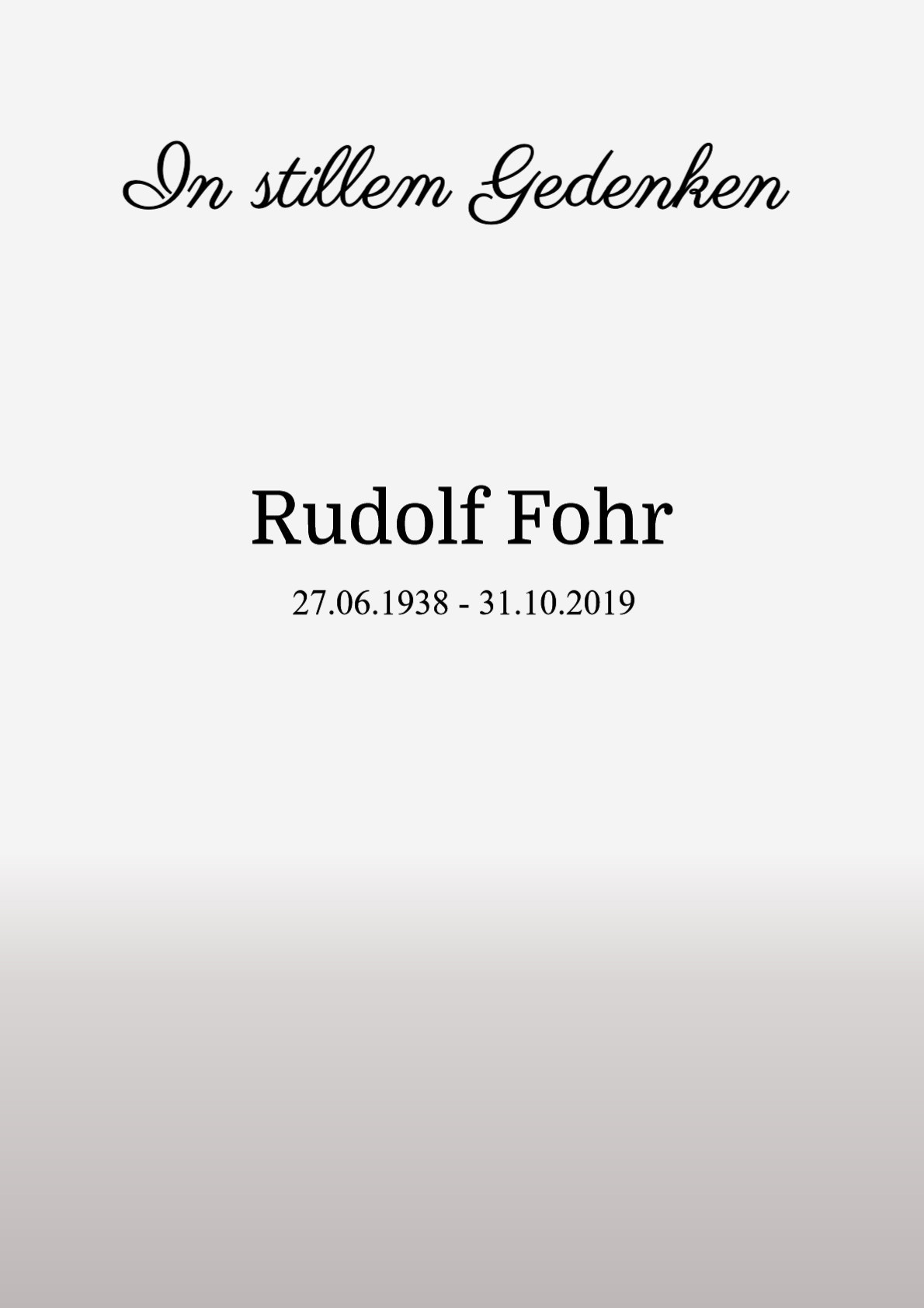 Traueranzeige von Rudolf Fohr