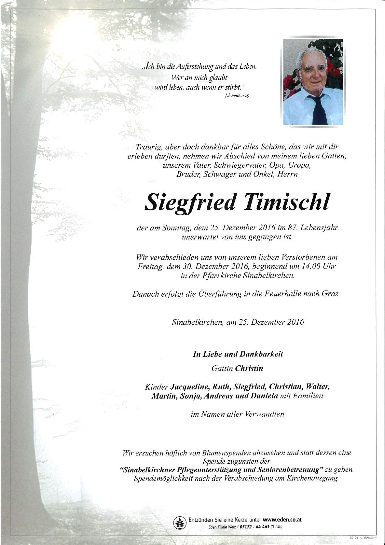 Traueranzeige von Siegfried Timischl