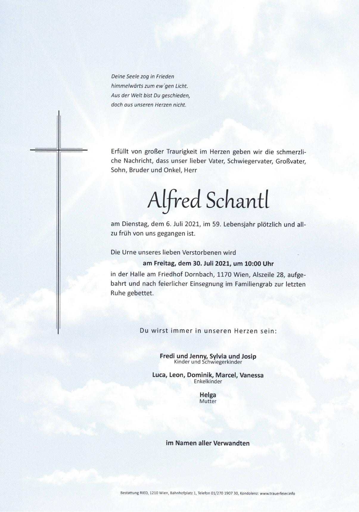 Traueranzeige von Alfred Schantl