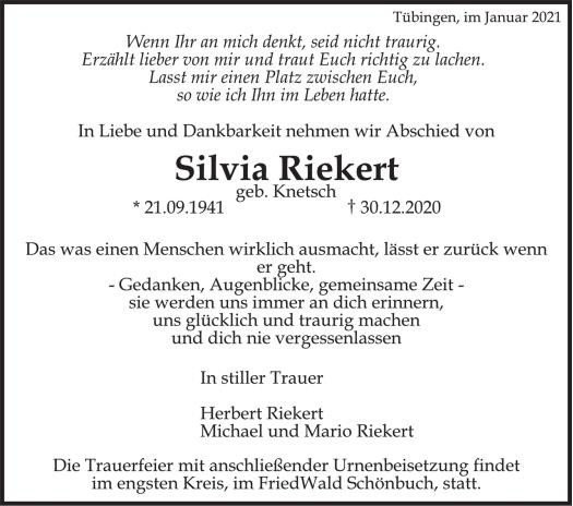 Traueranzeige von Silvia Riekert