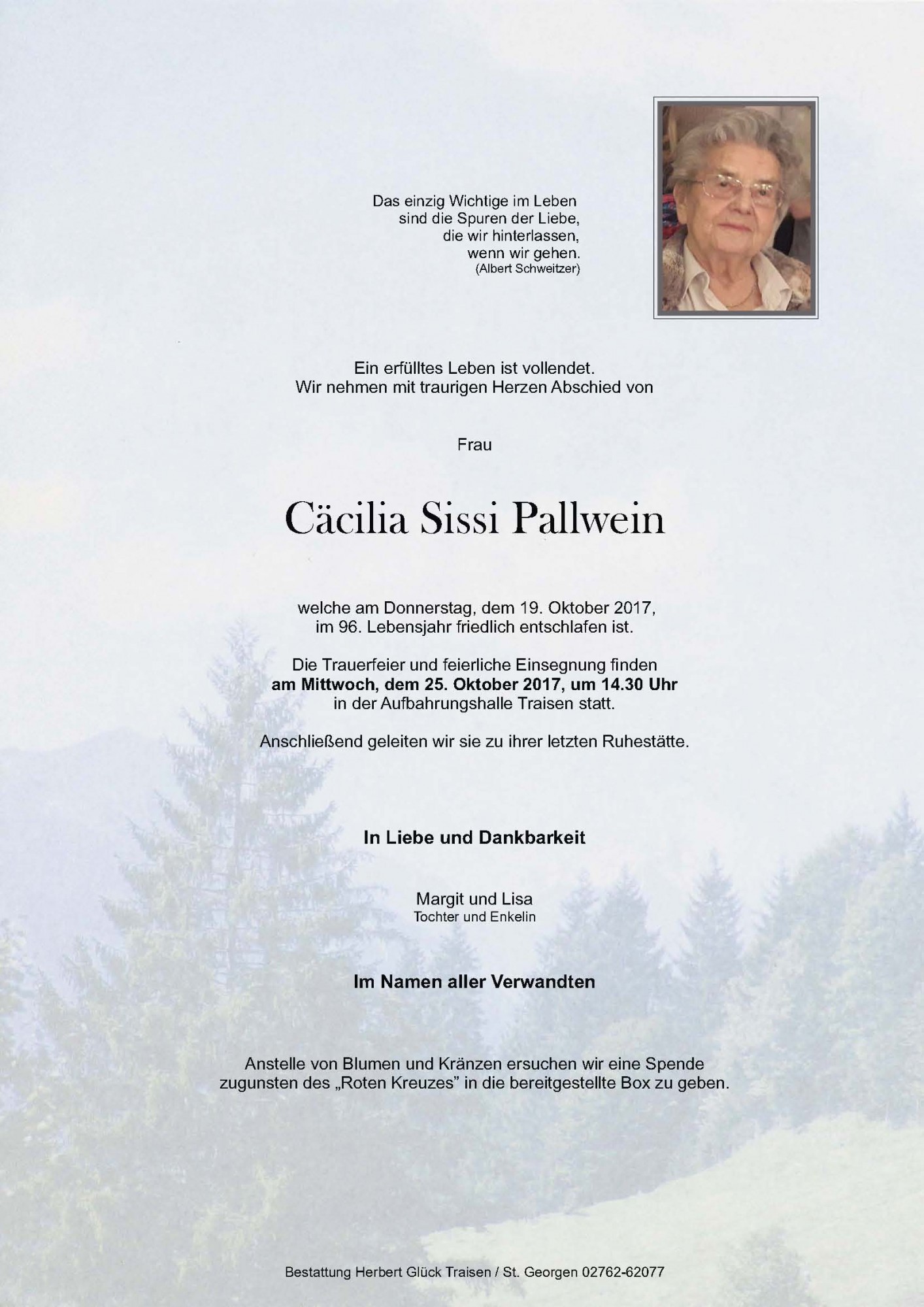 Traueranzeige von Cäcilia Sissi Pallwein