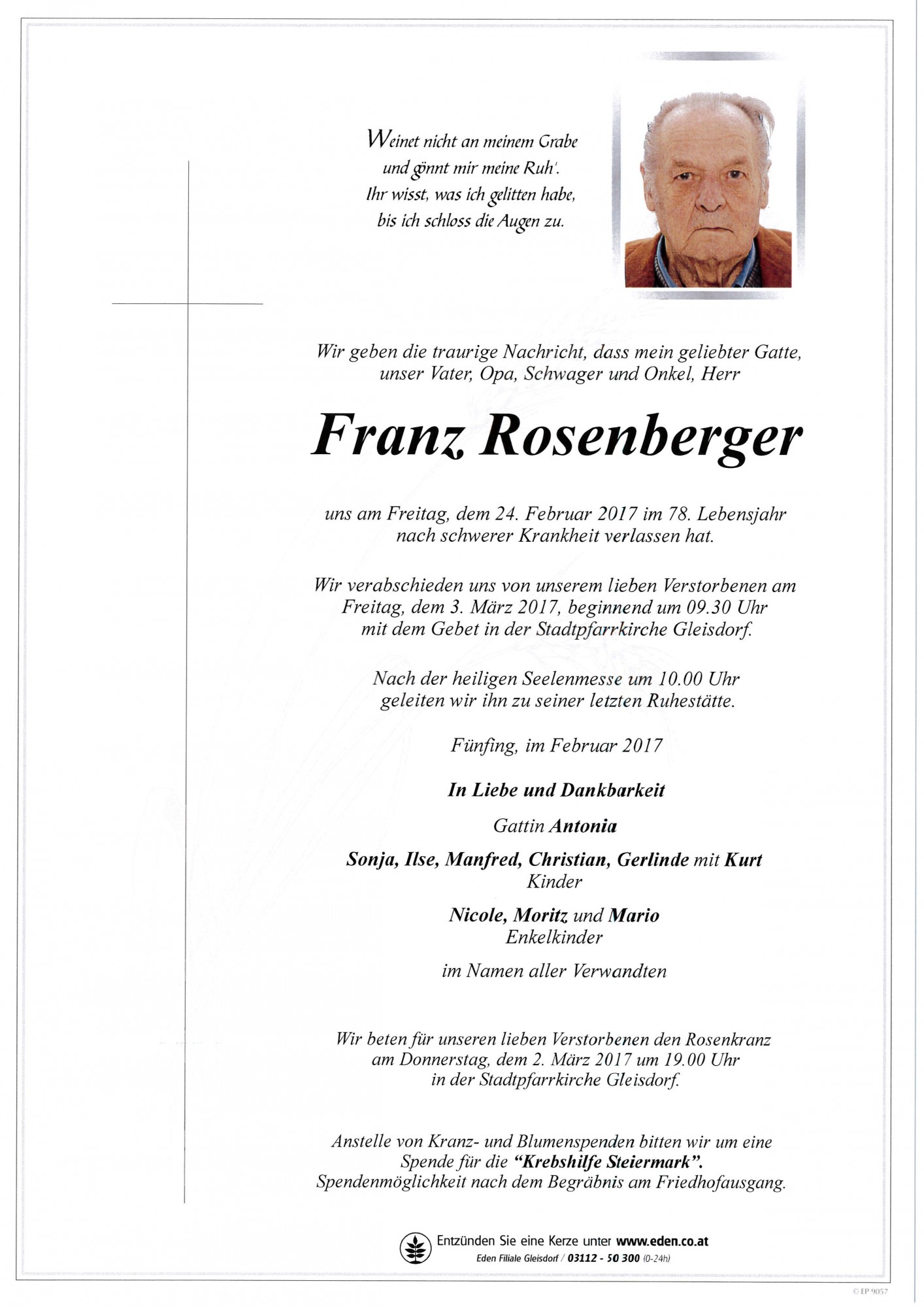 Traueranzeige von Franz Rosenberger