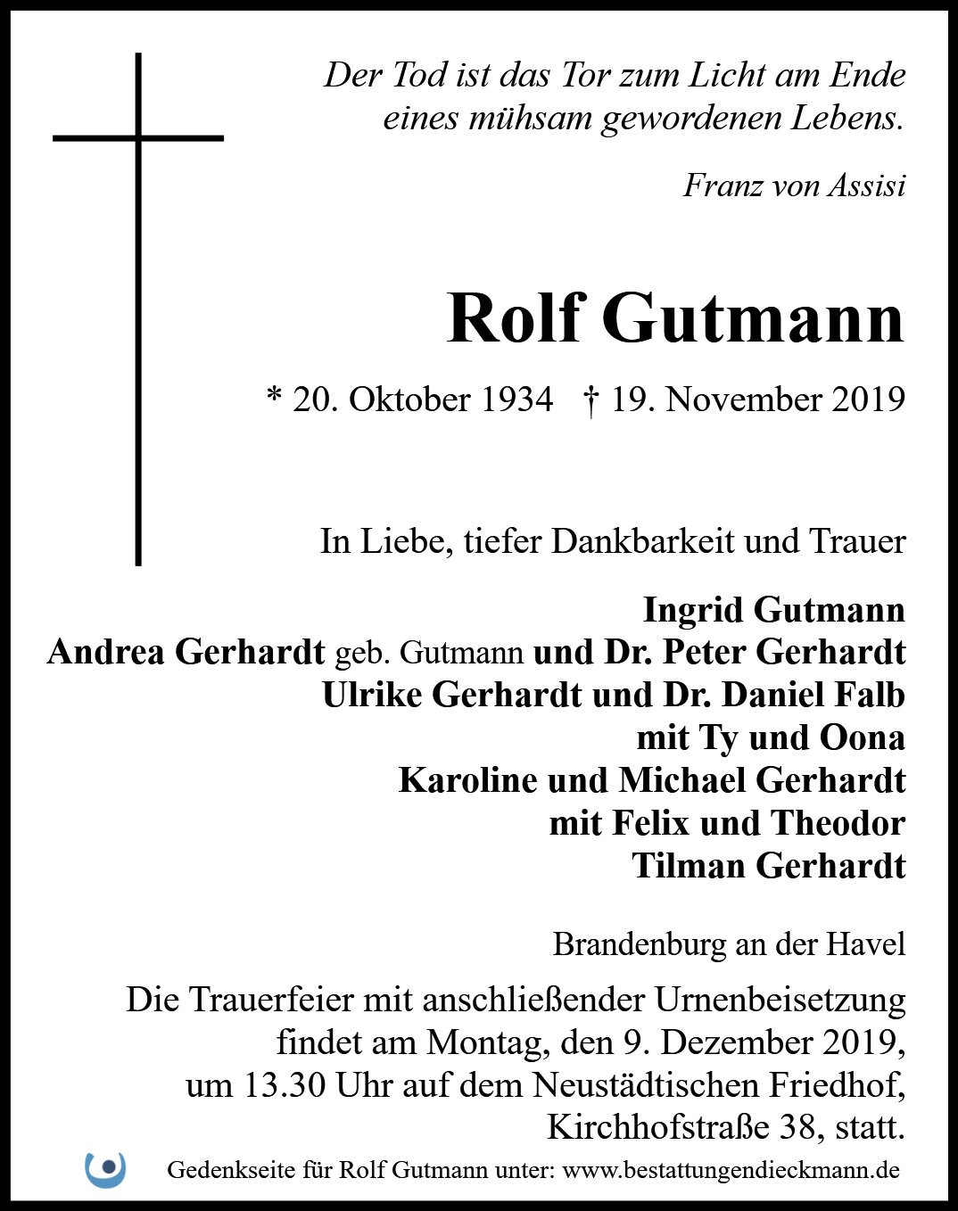Traueranzeige von Rolf Gutmann