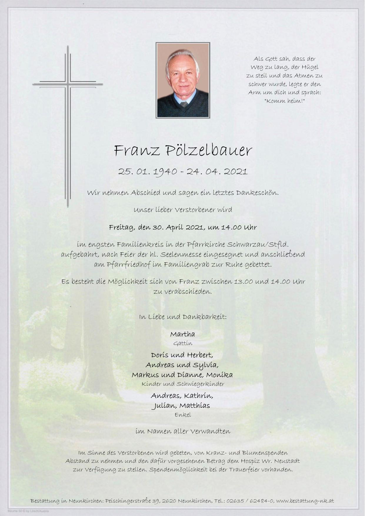 Traueranzeige von Franz Pölzelbauer