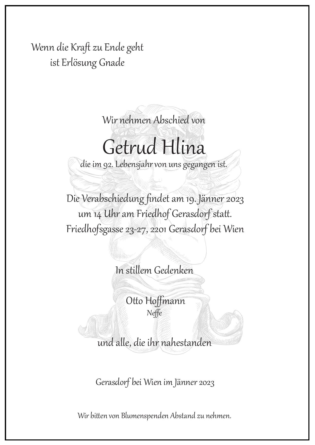 Traueranzeige von Gertrud Hlina