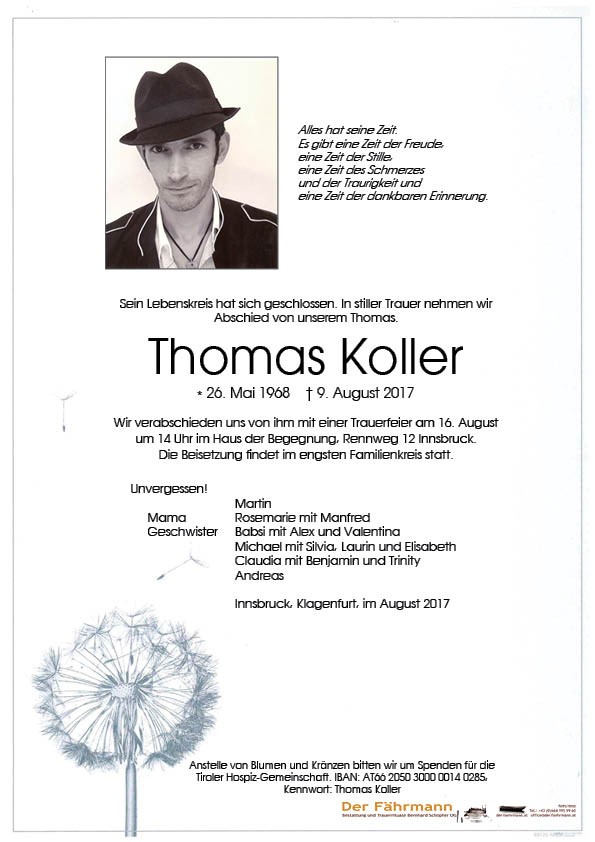 Traueranzeige von Thomas Koller