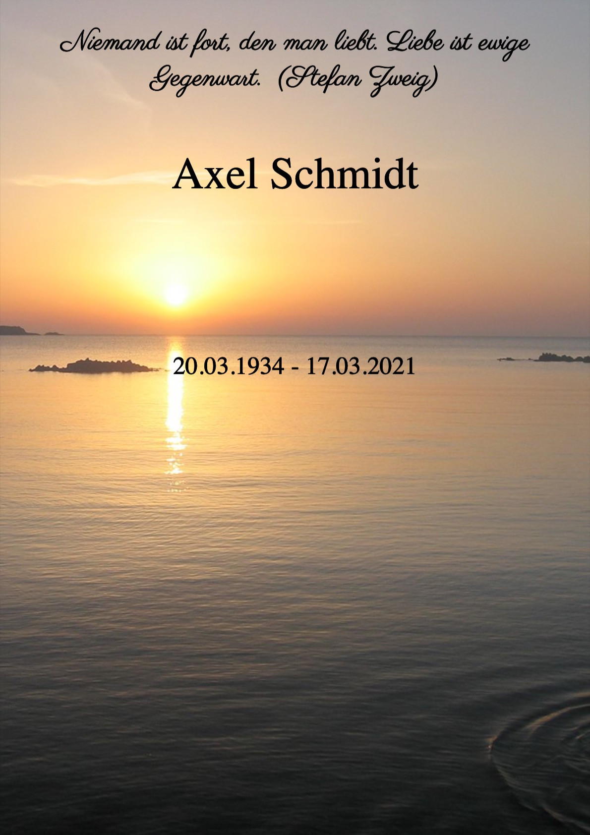 Traueranzeige von Axel Schmidt