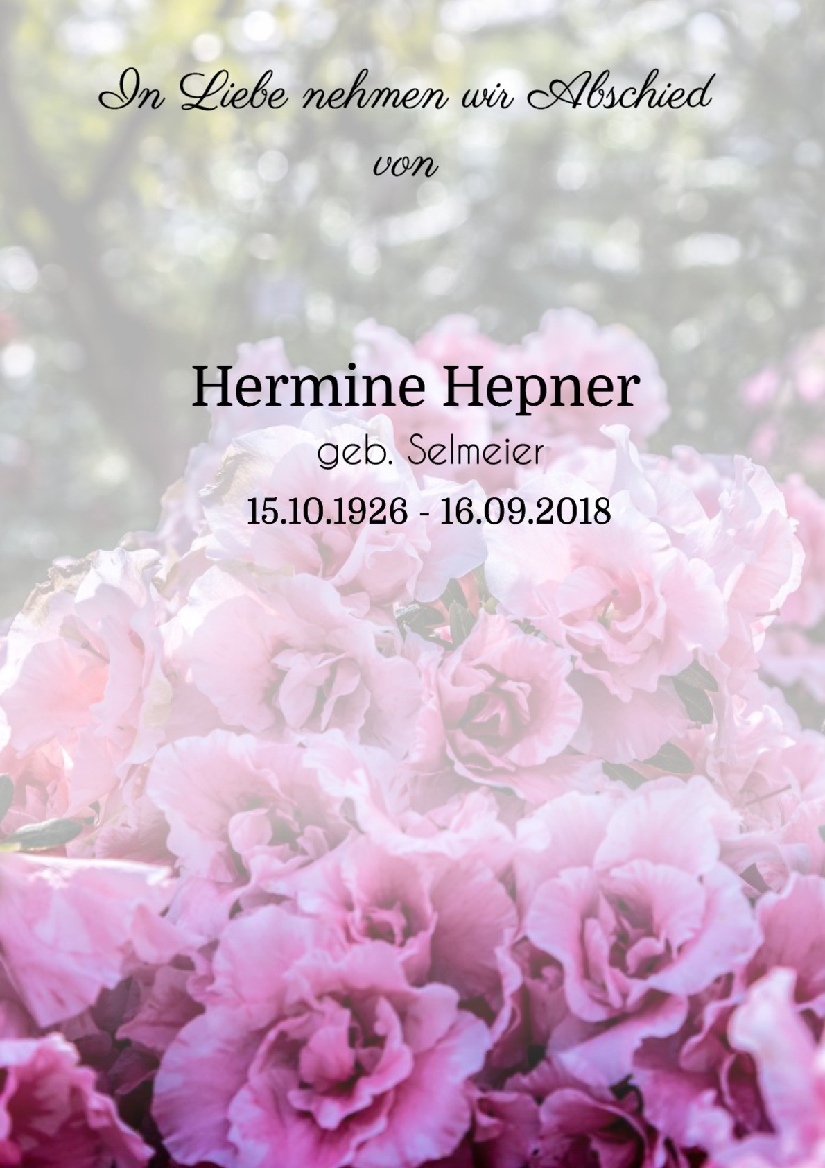 Traueranzeige von Hermine Hepner