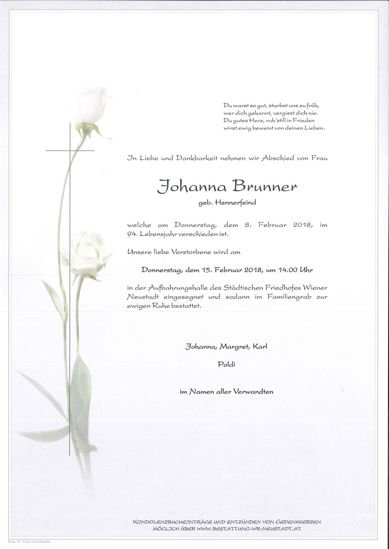 Traueranzeige von Johanna Brunner