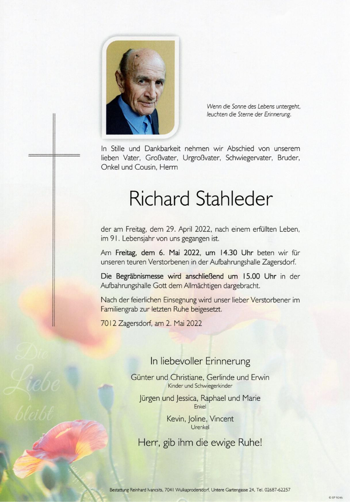 Traueranzeige von Richard Stahleder