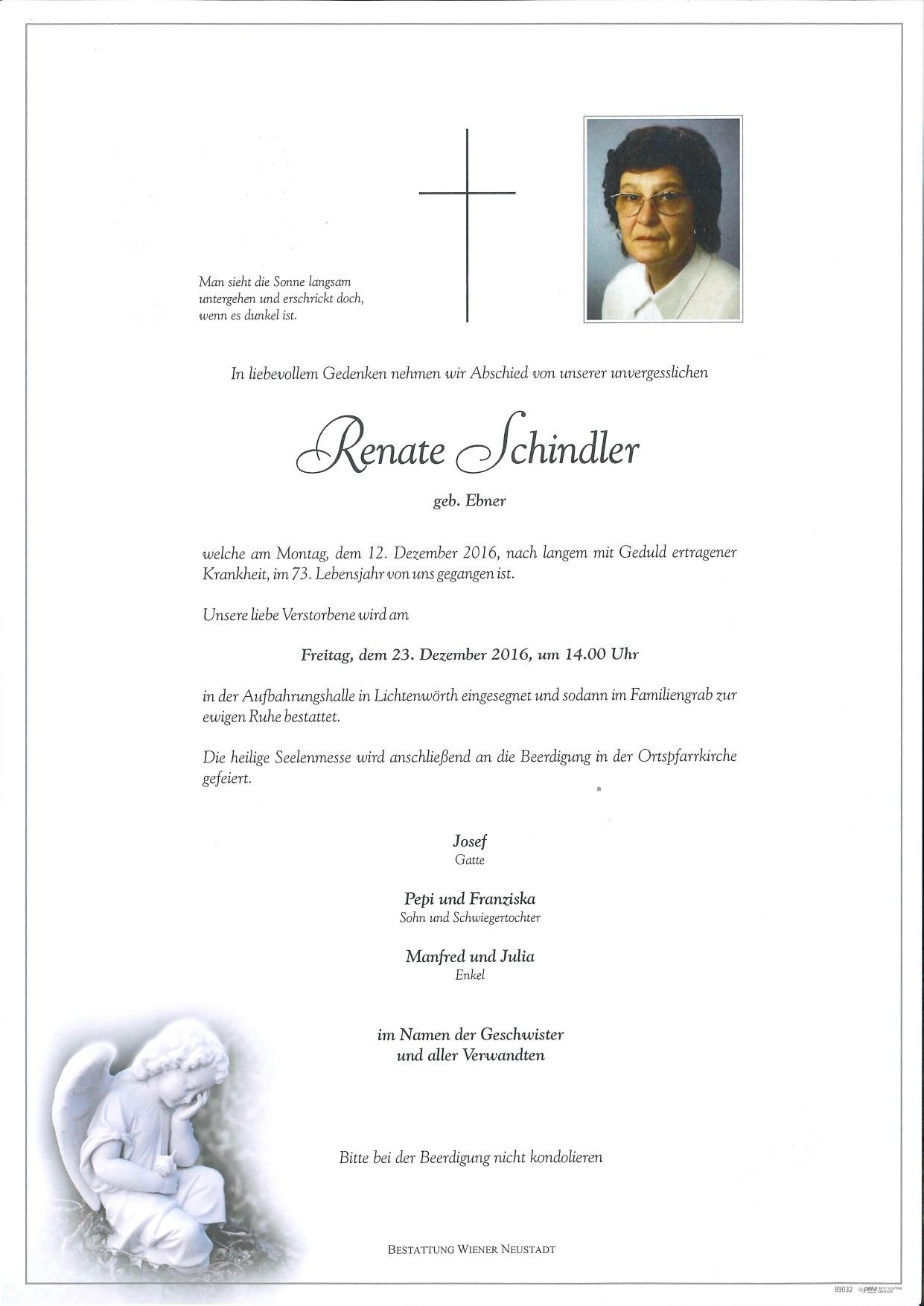 Traueranzeige von Renate Schindler