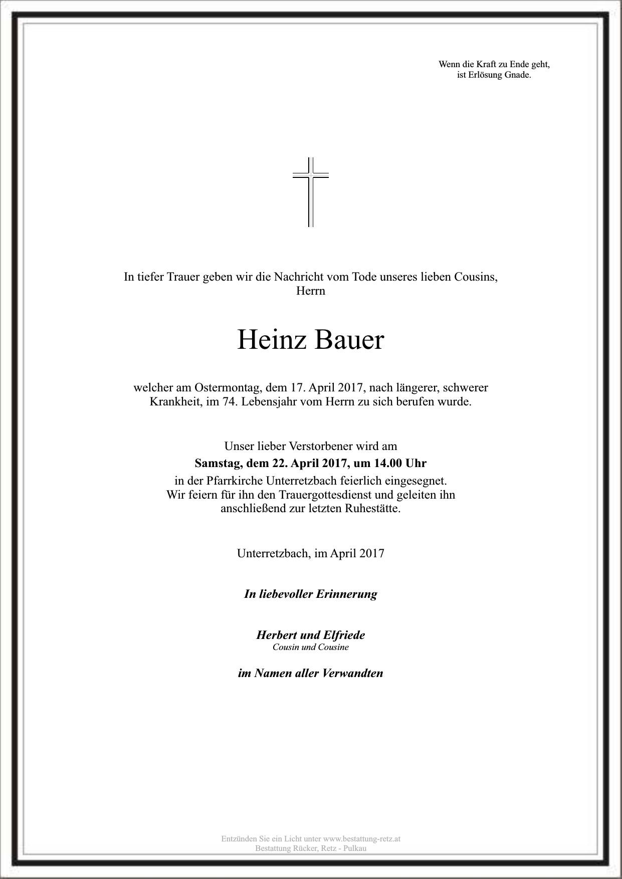 Traueranzeige von Heinz Bauer