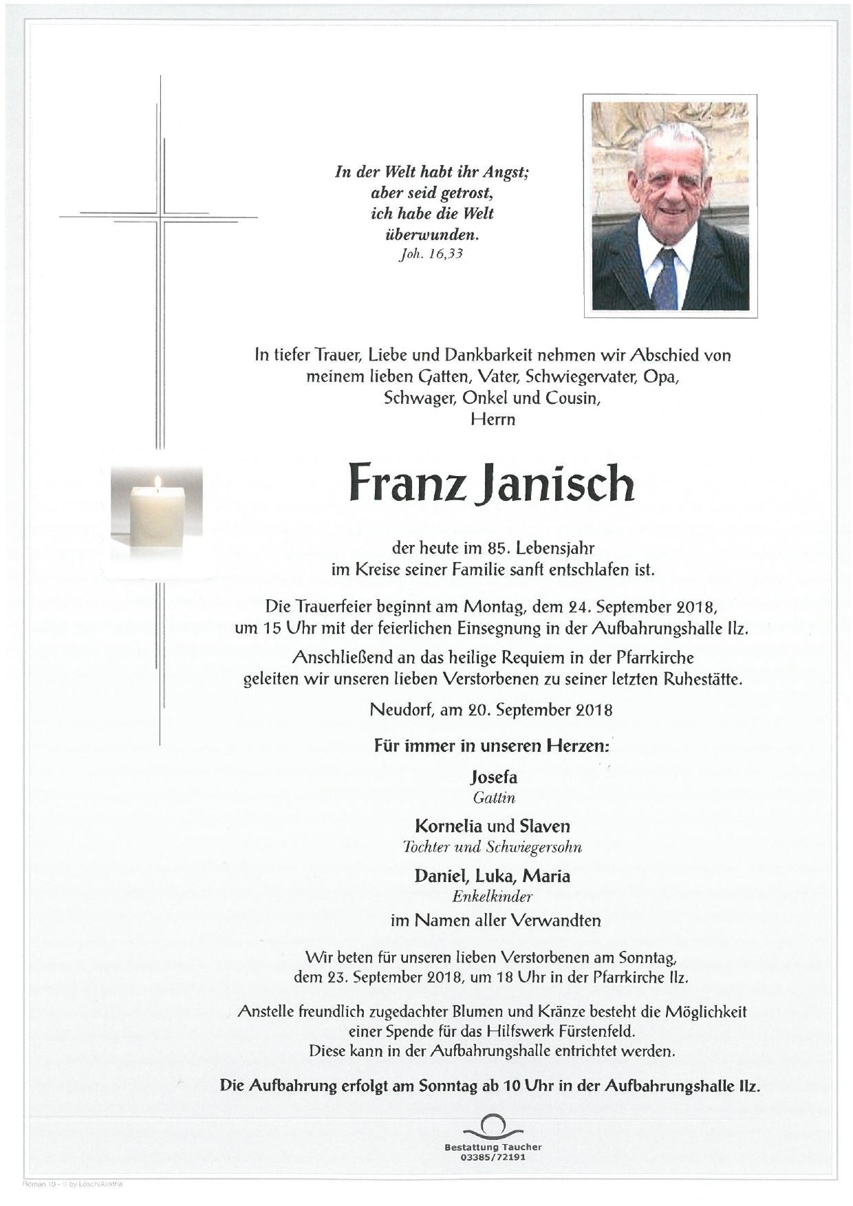Traueranzeige von Franz Janisch