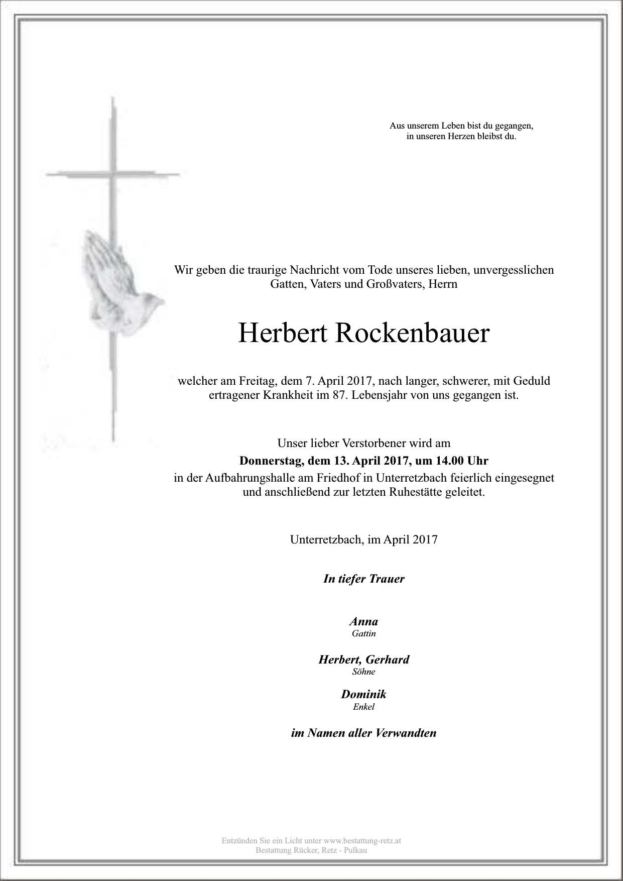 Traueranzeige von Herbert Rockenbauer