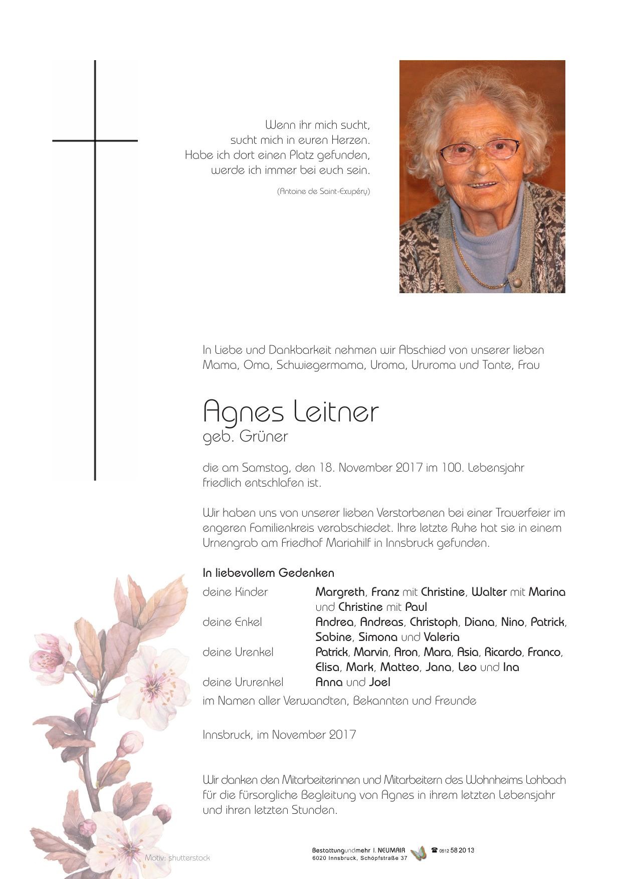 Traueranzeige von Agnes Leitner