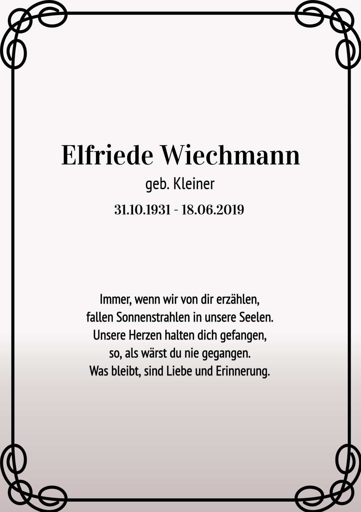 Traueranzeige von Elfriede Wiechmann