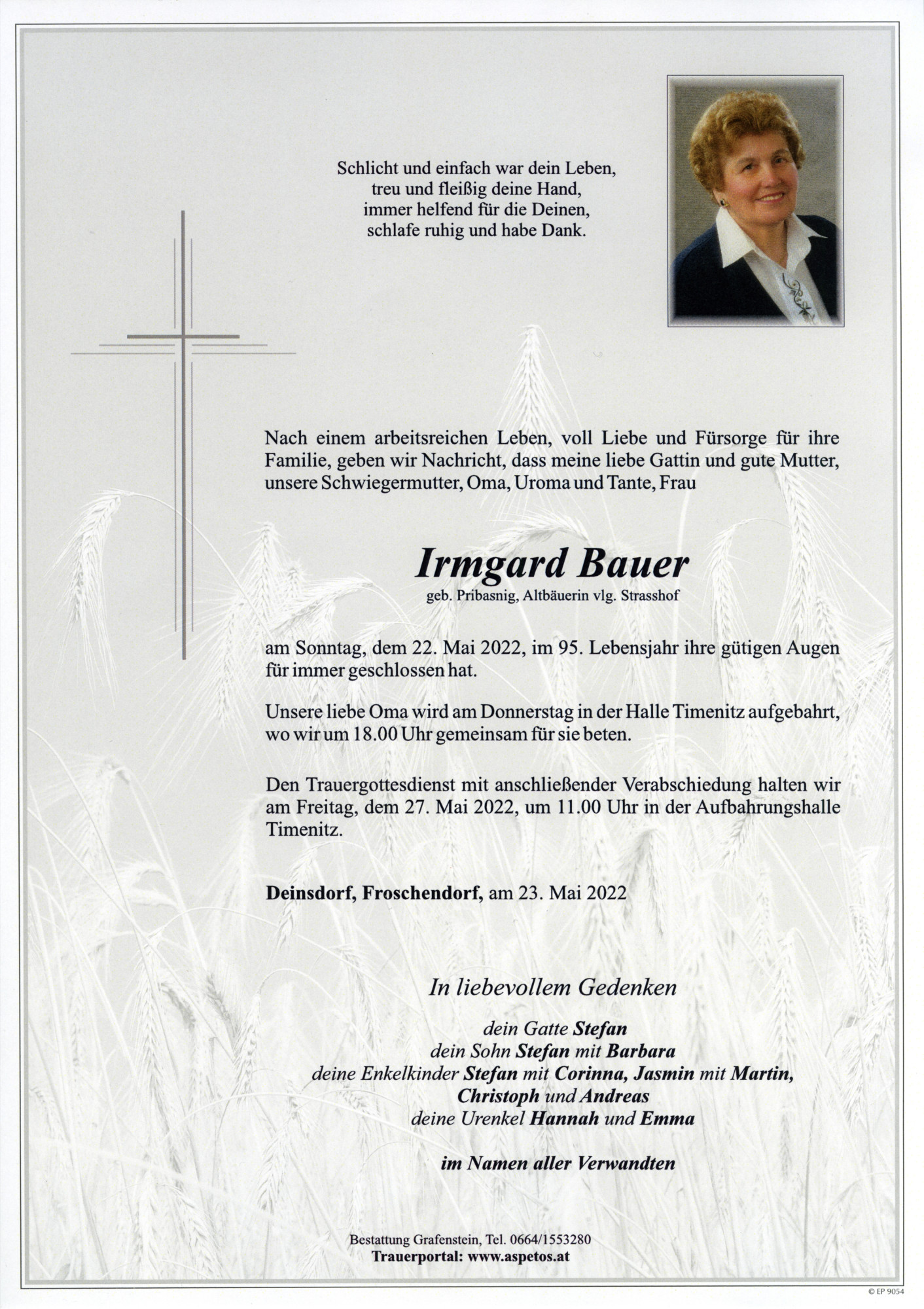 Traueranzeige von Frau Irmgard Bauer