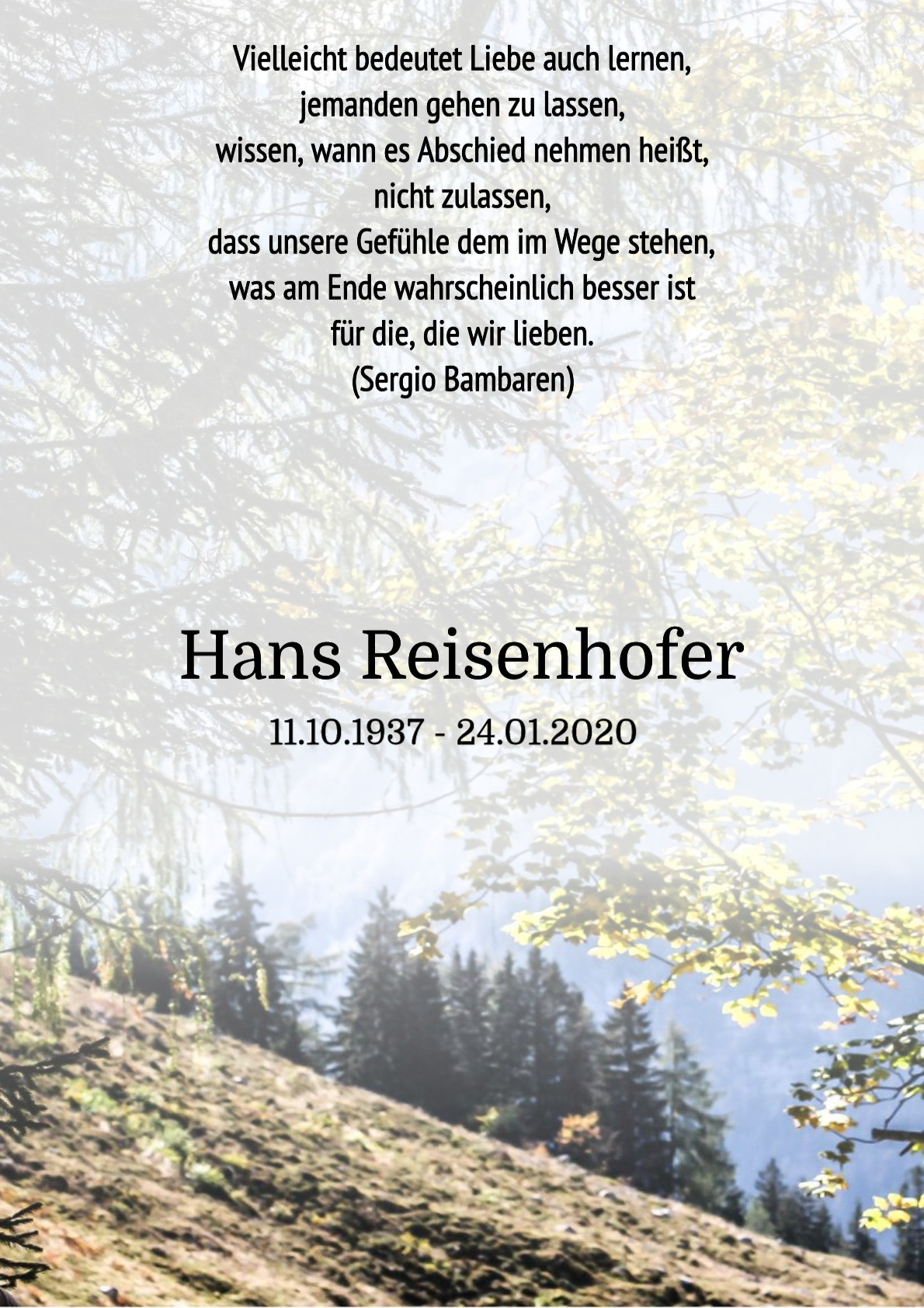 Traueranzeige von Hans Reisenhofer