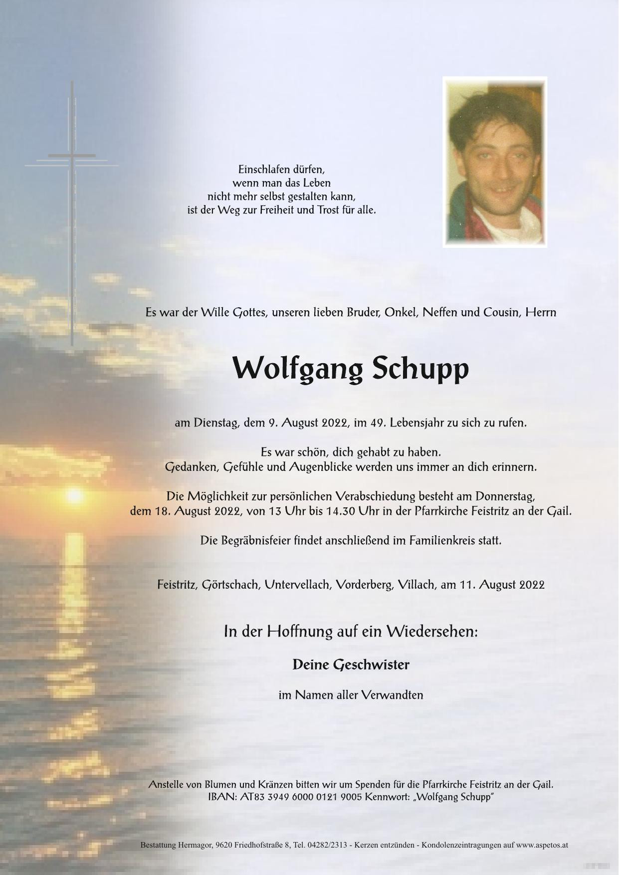 Traueranzeige von Wolfgang Schupp