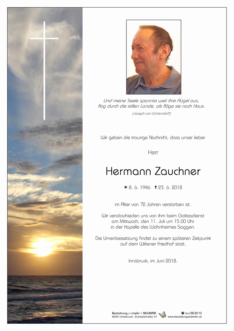 Traueranzeige von Hermann Zauchner