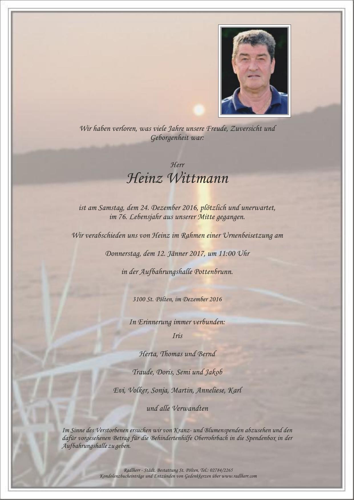 Traueranzeige von Heinz Wittmann