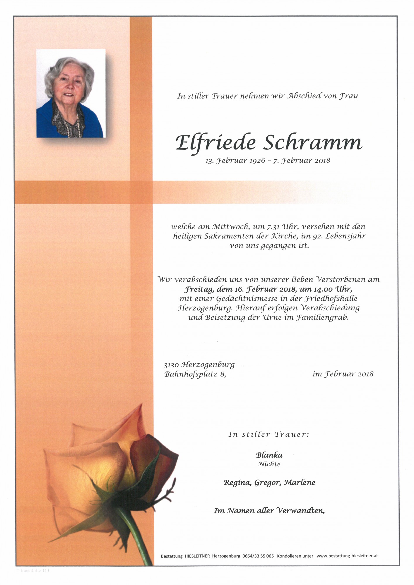 Traueranzeige von Elfriede Schramm