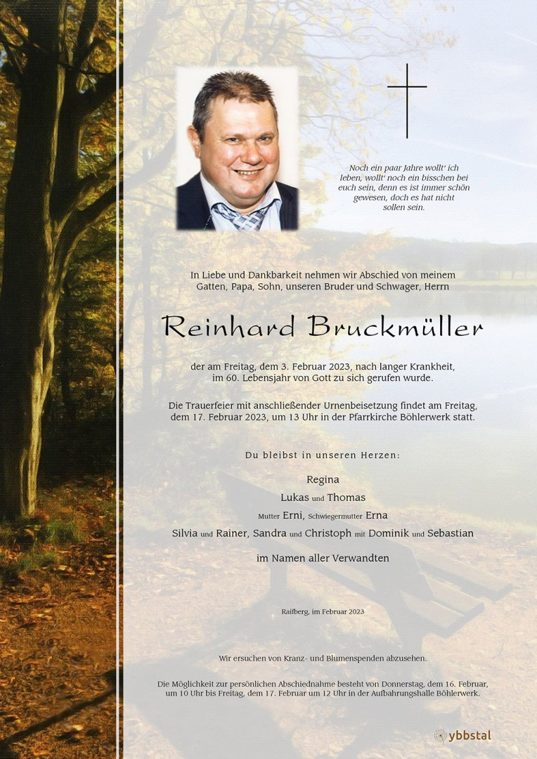 Traueranzeige von Reinhard Bruckmüller