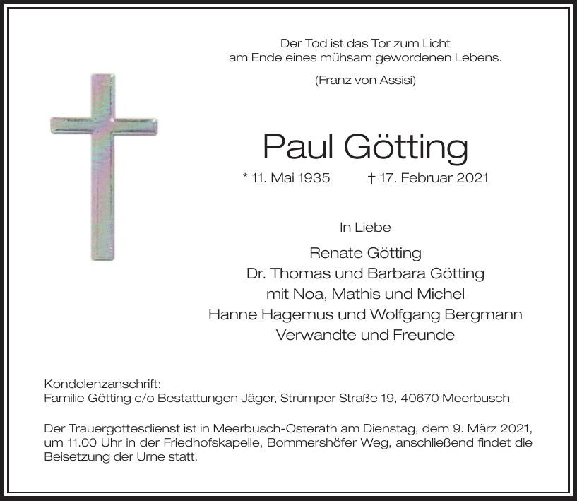 Traueranzeige von Paul Götting