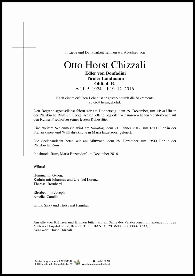 Traueranzeige von Otto Horst Chizzali