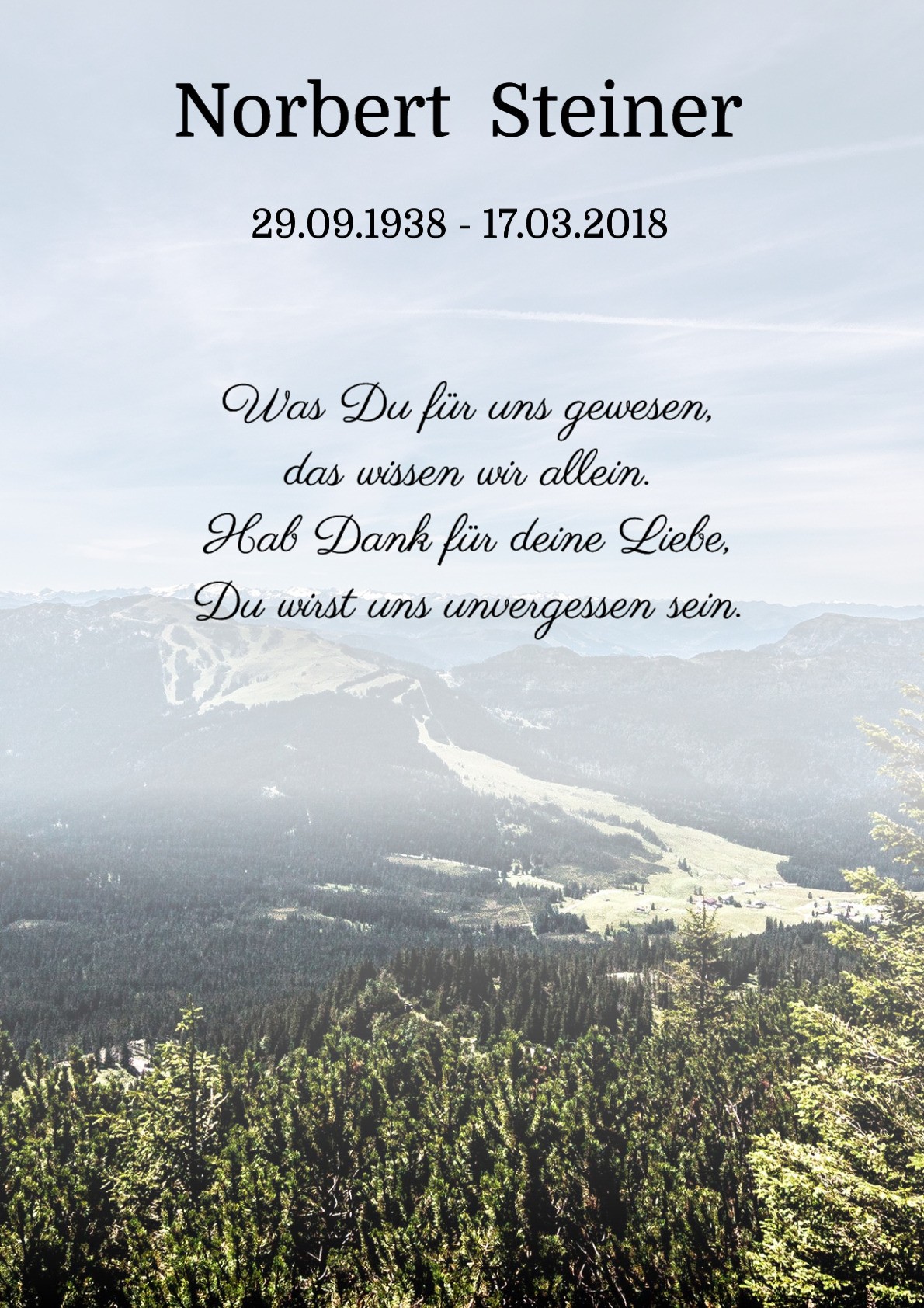 Traueranzeige von Norbert Steiner