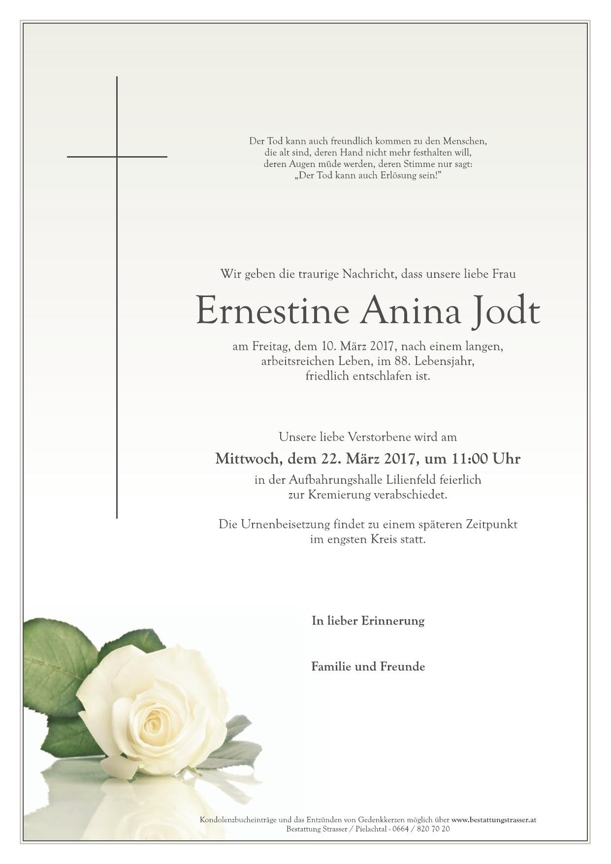 Traueranzeige von Ernestine Anina Jodt