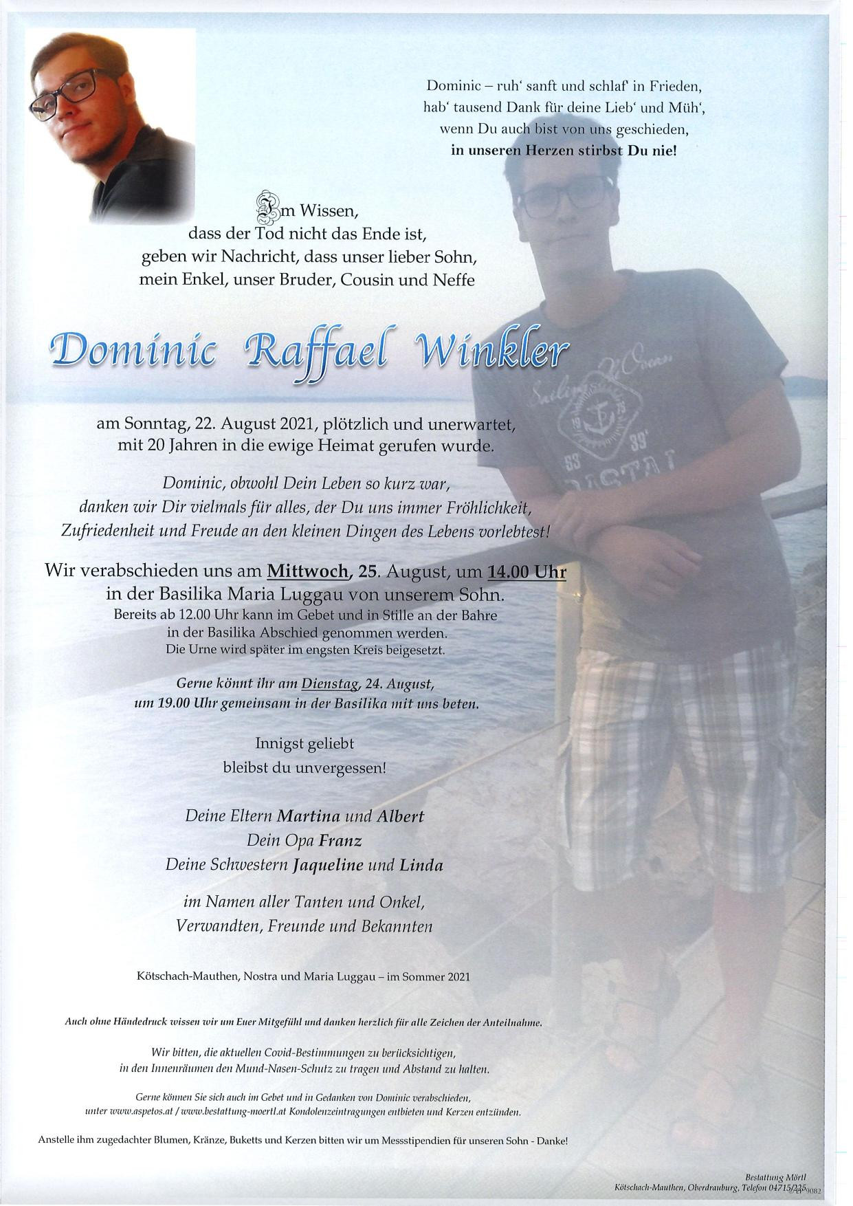 Traueranzeige von Dominic Raffael Winkler
