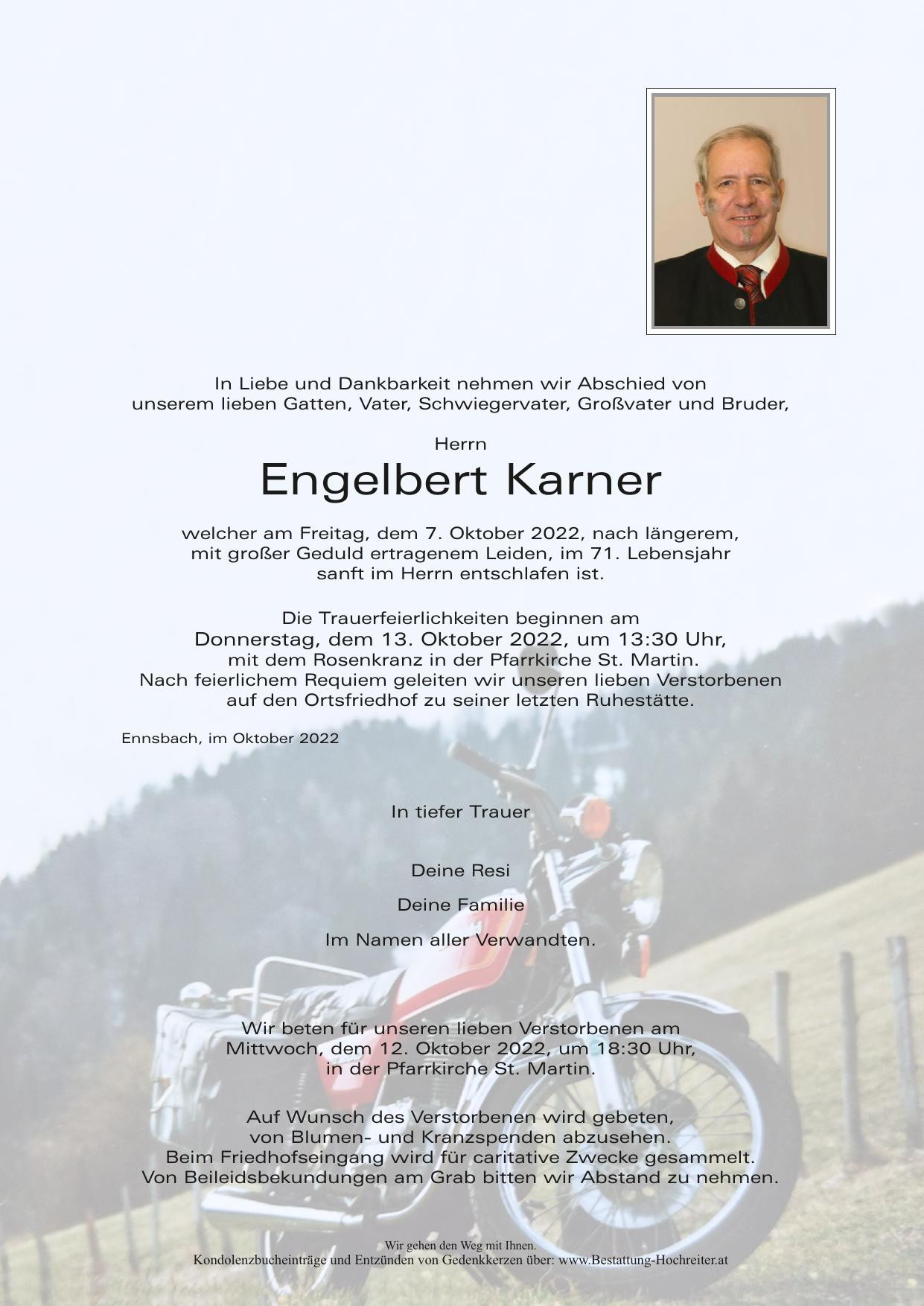 Traueranzeige von Engelbert Karner