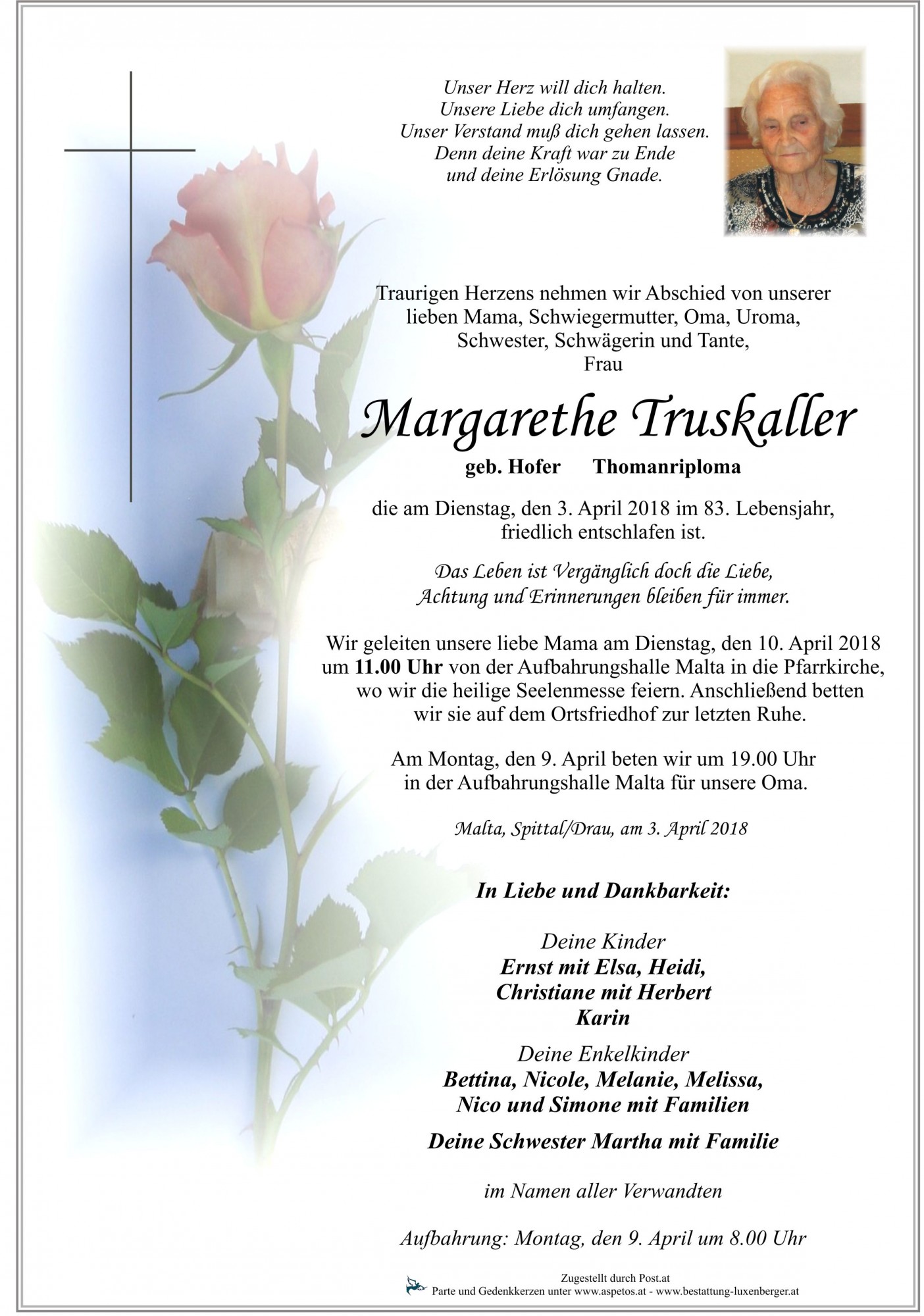 Traueranzeige von Margarethe Truskaller