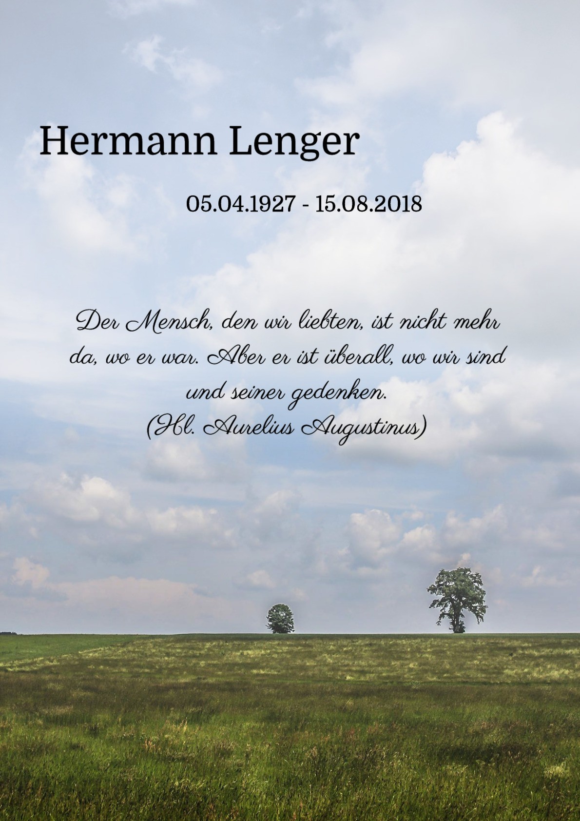 Traueranzeige von Hermann Lenger