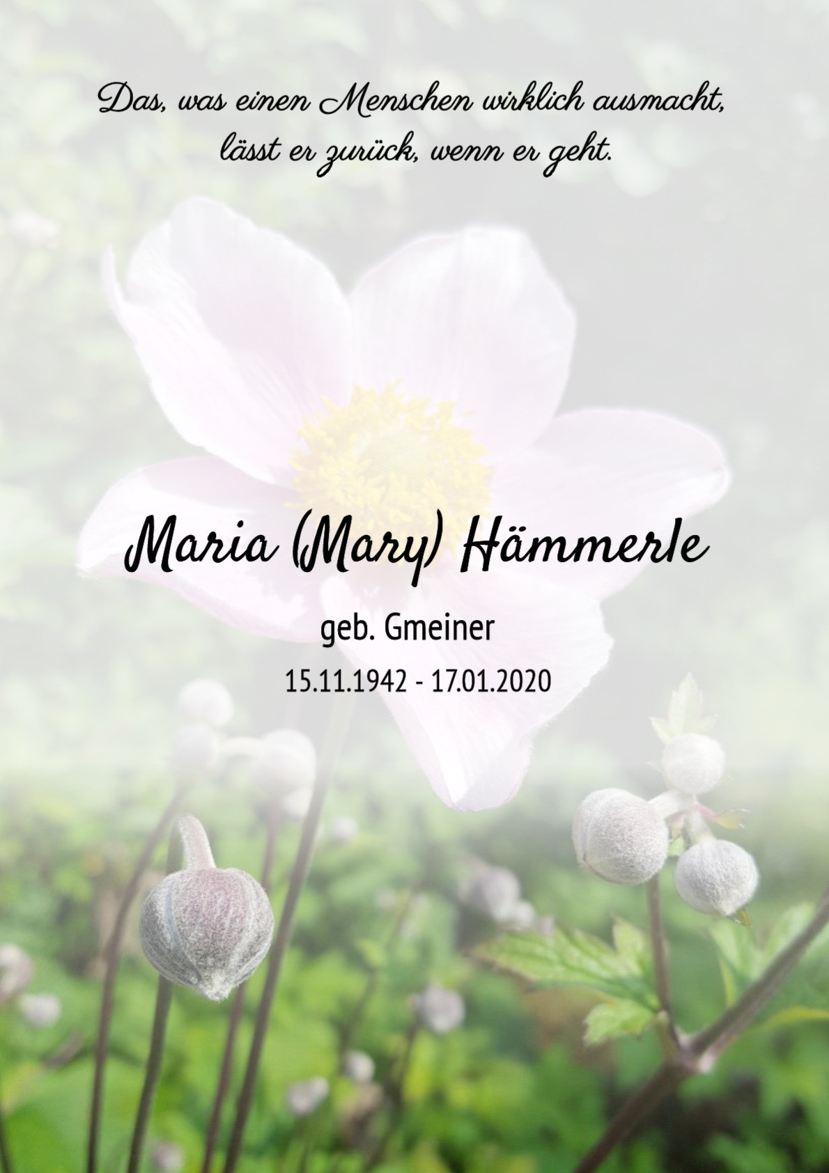 Traueranzeige von Maria (Mary) Hämmerle