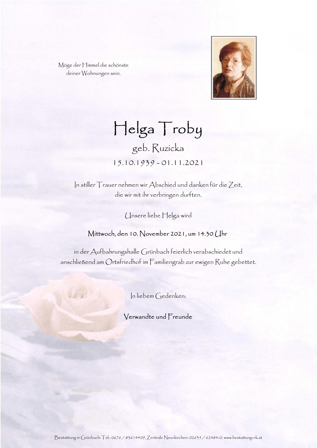 Traueranzeige von Helga Troby