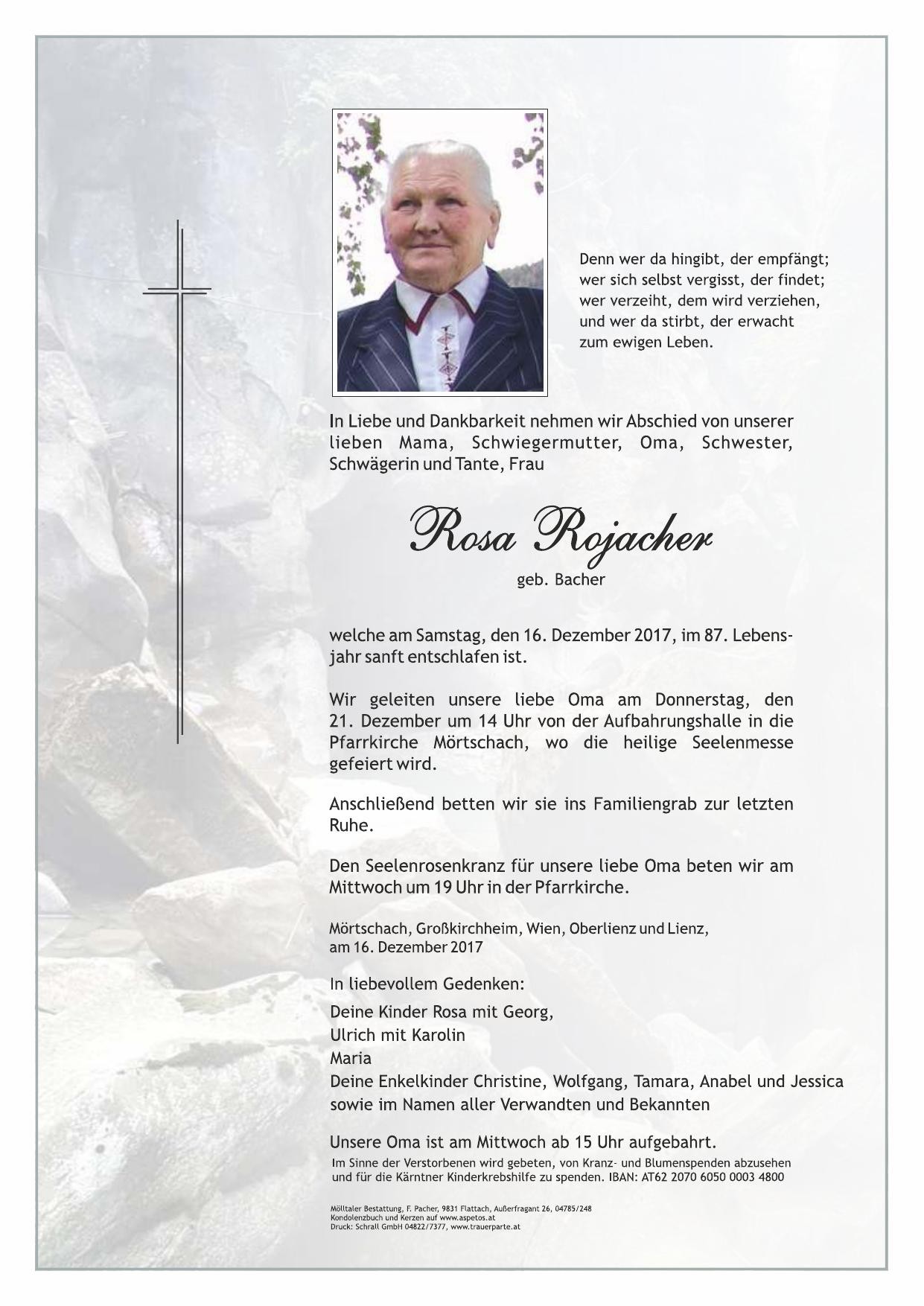 Traueranzeige von Rosa Rojacher