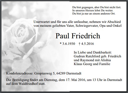 Traueranzeige von Paul Friedrich