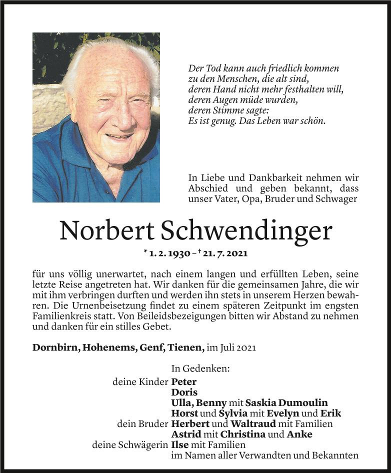 Traueranzeige von Norbert Schwendinger
