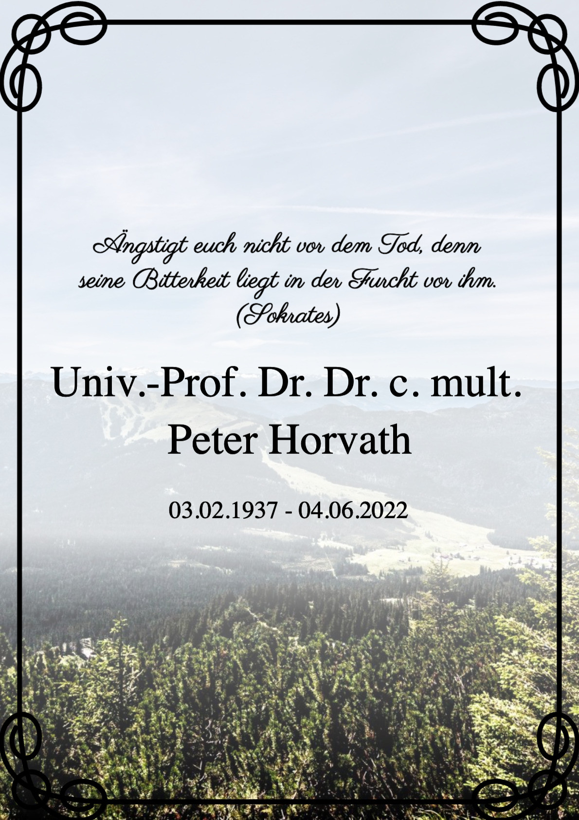 Traueranzeige von Univ.-Prof. Dr. Dr. c. mult. Peter Horvath