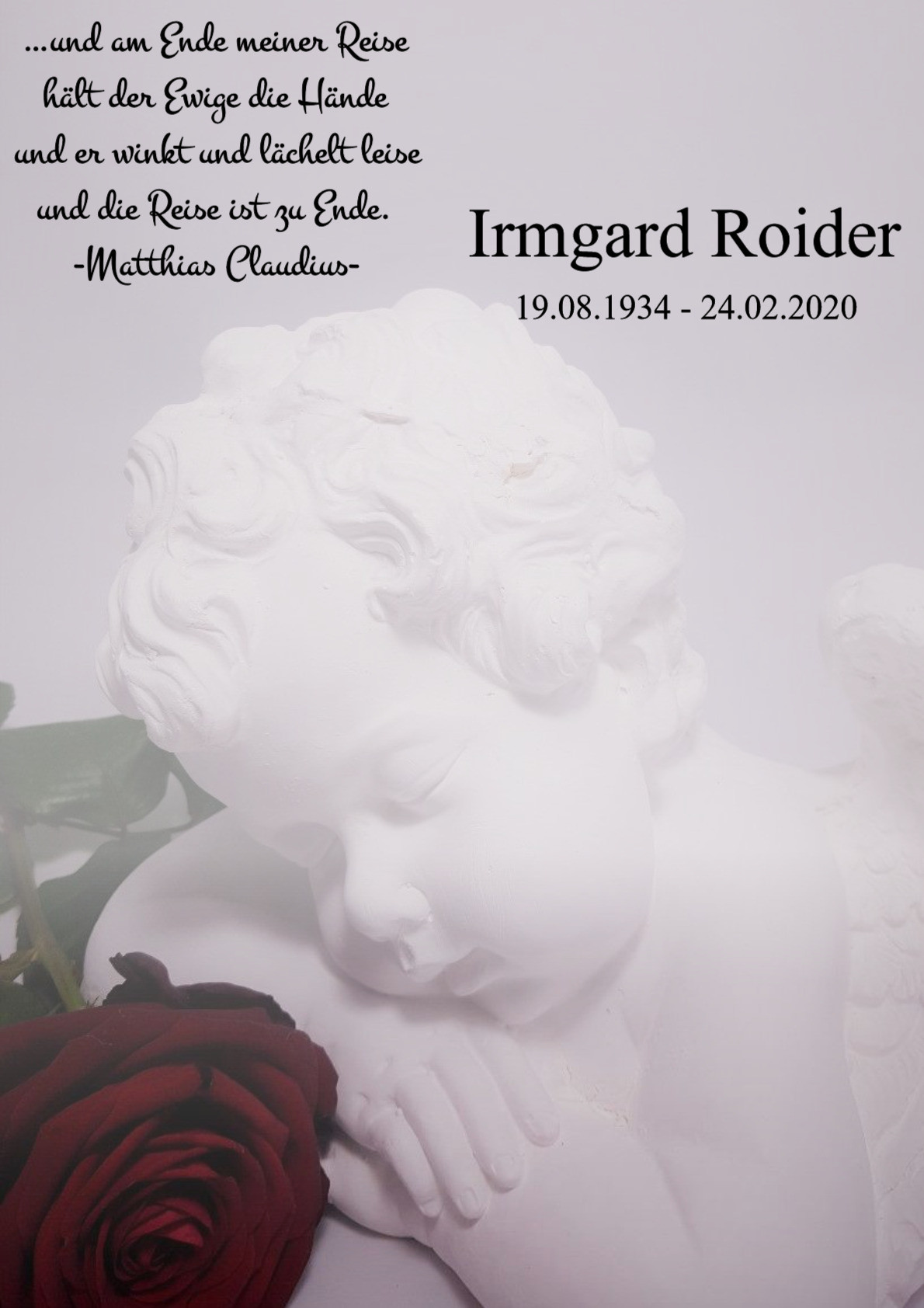 Traueranzeige von Irmgard Roider