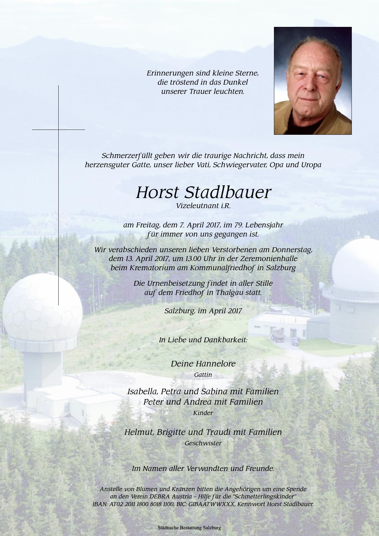 Traueranzeige von Horst Stadlbauer