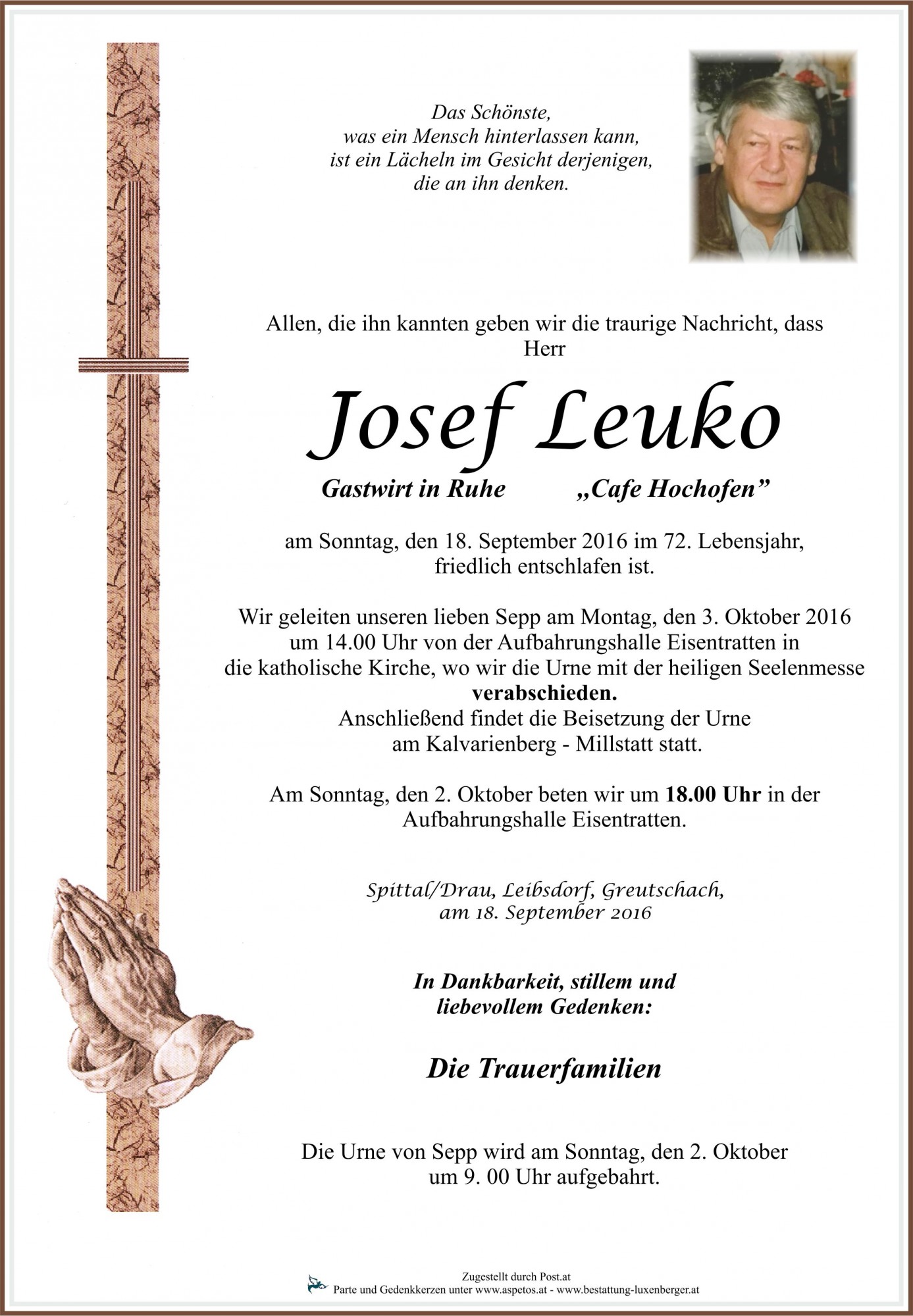 Traueranzeige von Josef Leuko