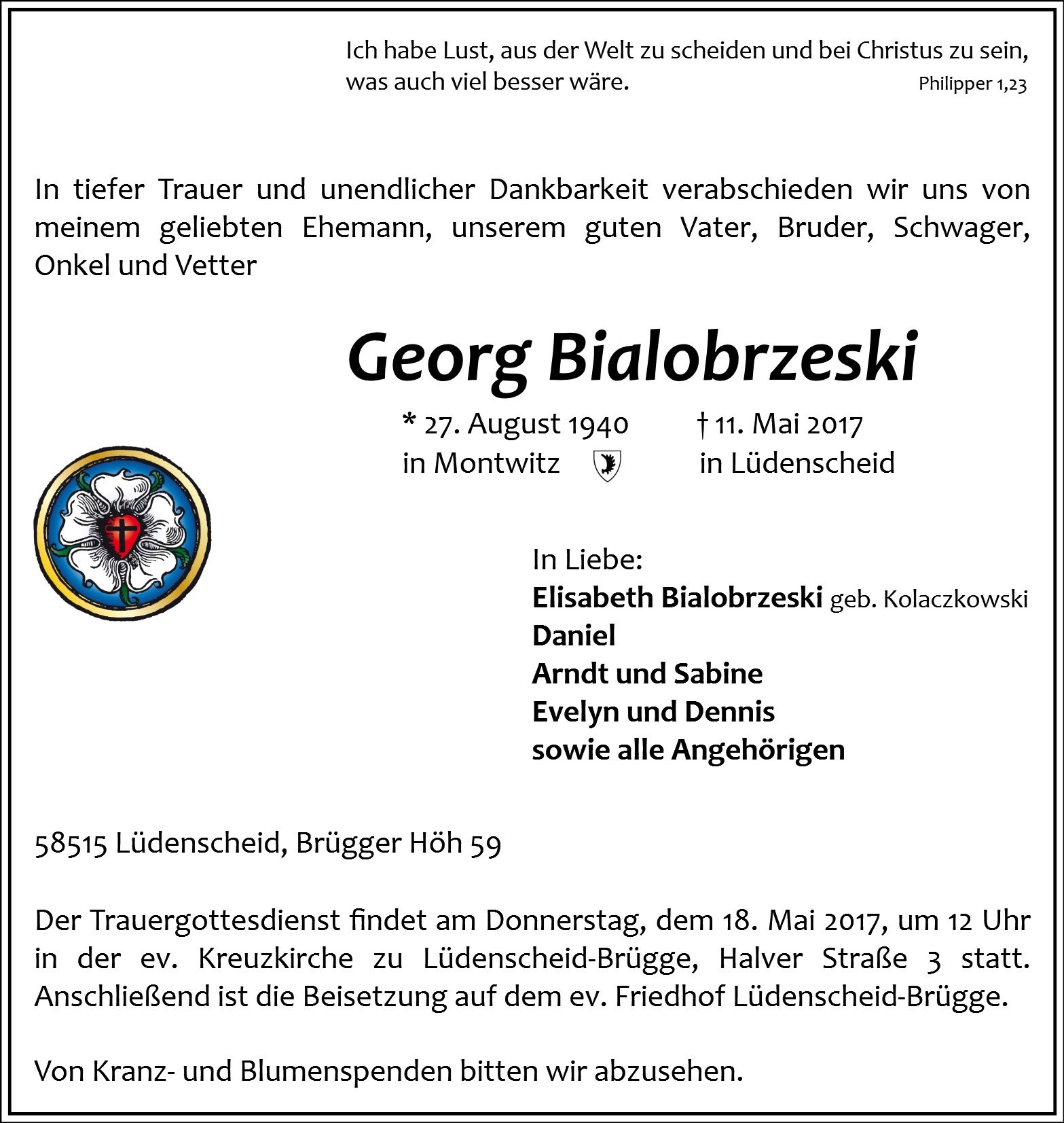 Traueranzeige von Georg Bialobrzeski