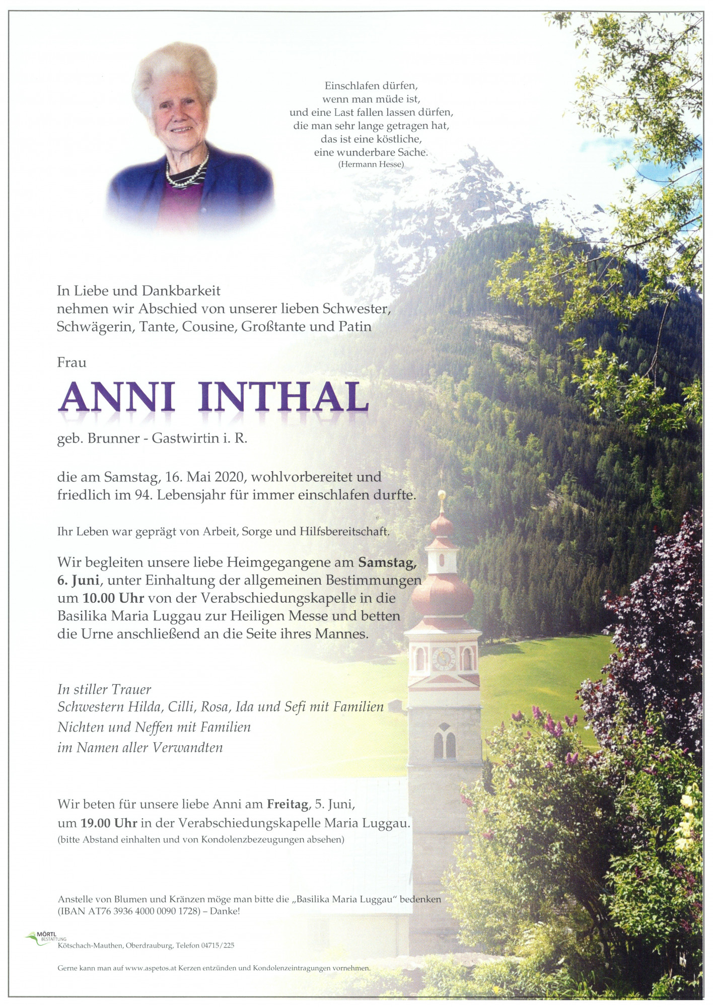 Traueranzeige von Anna Inthal