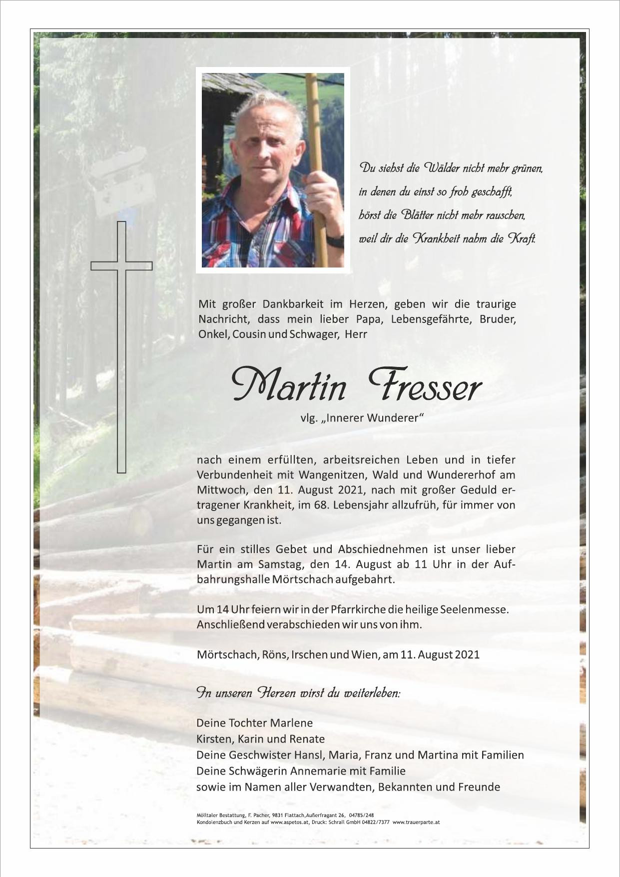 Traueranzeige von Martin Fresser