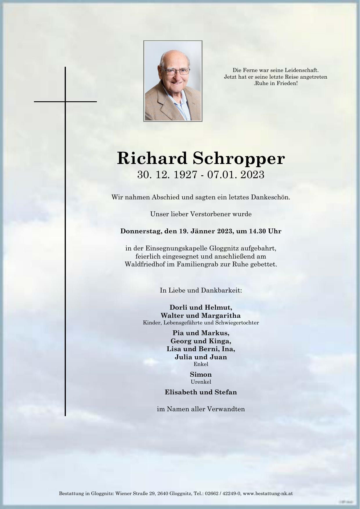 Traueranzeige von Richard Schropper
