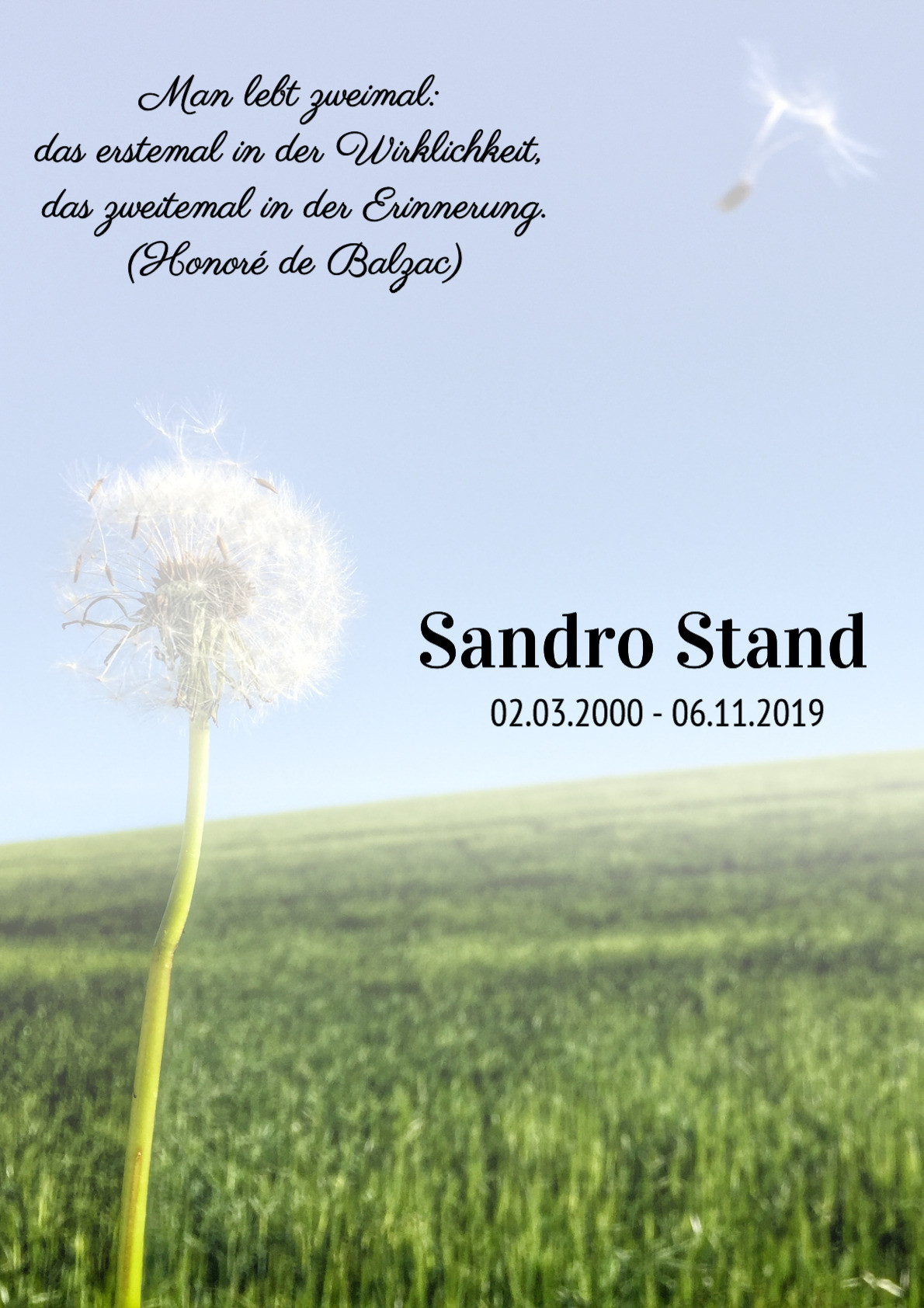 Traueranzeige von Sandro Stand