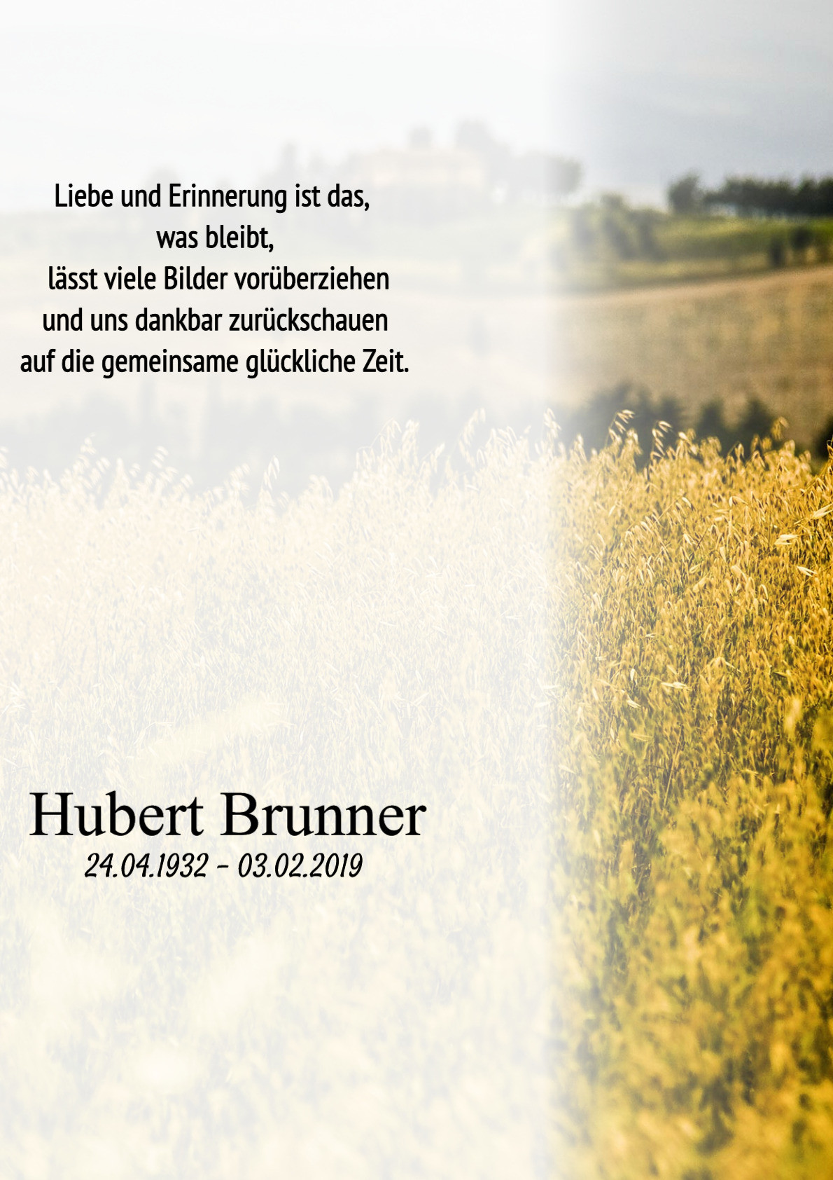 Traueranzeige von Hubert Brunner